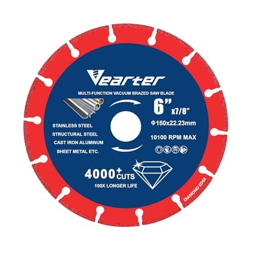 Image of Vearter 150mm Diamond Cutting Disc Wheel, 6X7/8Inch for Stainless Steel, Cast Iron, Aluminum, Brass, Metal Cutting, can Cut More Than 4000 Times