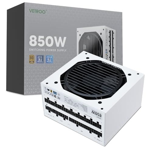 Image of Vetroo 850W Power Supply Dual PCIe 5.1 ATX 3.1 Ready, 80 Plus Gold Full Modular, Quiet Operation with 120mm FDB Fan, 10-Year Warranty - White