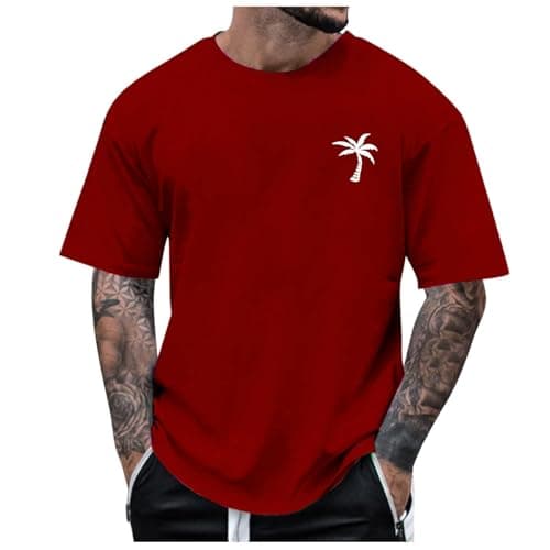 Image of Black T Shirt Men, Mens T Shirts Men's Fashion Casual T-Shirts Breathable Lightweight Tee Top Hawaiian Print Summer Camping Hiking Holidays Everyday Wear