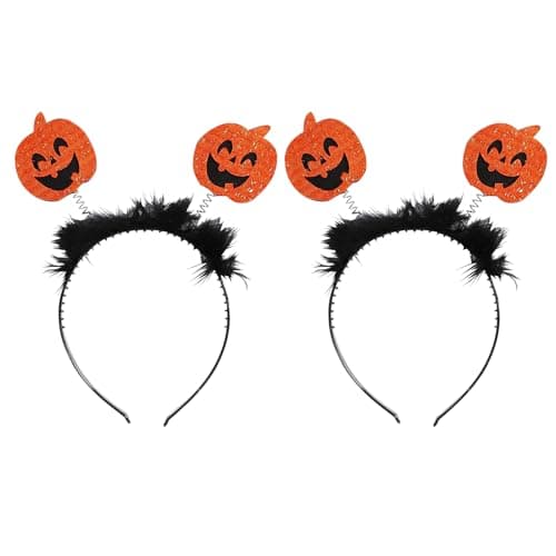 Image of DVOFU 2Pieces Halloween Pumpkin Hair Bopper Headband Cute Orange Fashion Headband Devil Angel Costume Accessory for Women Men Ghost Party