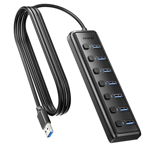 Image of BENFEI USB 3.0 Hub 7-Port, Ultra-Slim Portable USB Splitter with 3.3ft Cable - Compatible with MacBook Pro/Air,Mac Pro, Mac Mini, iMac, Surface Pro, XPS, PC, Flash Drive, Mobile HDD (No Charging Port)