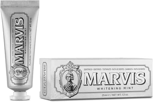 Image of Marvis Whitening Mint Travel Size Toothpaste, 25 ml, Promotes The Natural Whitening of The Teeth, Plaque Removal Toothpaste, Long-Lasting Freshness