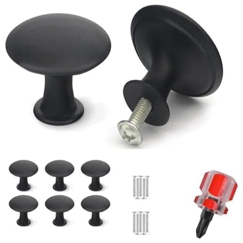 Image of GQunit 6 Pack Cabinet Door Knobs, Black Drawer Knobs, 30mm Cupboard Handles Knob Round with Screws and Screwdriver for Cupboard, Cabinet, Drawer