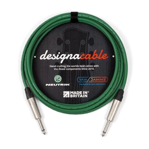 Image of designacable.com 10cm - Green Unbalanced Straight Jack Guitar Lead - Handmade in the UK using Van Damme XKE instrument cable & Neutrik NP2X 1/4" Mono Jacks.