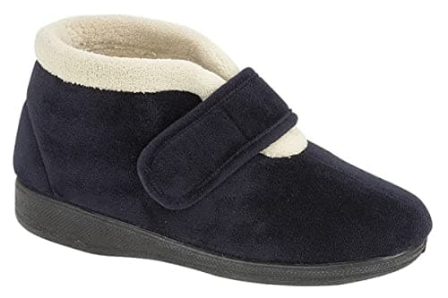 Image of Sleepers Womens Amelia Faux Suede Memory Foam Touch Fastening Bootee Slippers with Rubber Sole Navy Blue 4 UK