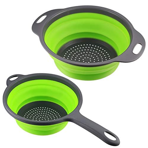 Image of 2 Pcs Collapsible Colander with Handle, Colanders & Food Strainers, Silicone Drain Basket Vegetable Fruit Drain Basket, Collapsible Kitchen Strainer for Draining Pasta, Fruits, Vegetable