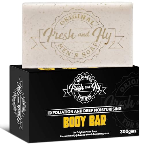 Image of Fresh and Fly Men's Soap Bar for Face, Body, Hair 300g - 4X Bigger 4X Longer - Handmade, Natural Soap Bar - Organic, Moisturizing, and Cleansing Formula for Dry Skin (Exfoliating Vanilla)