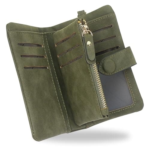 Image of conisy Small Wallets for Women, Soft Leather Multi Card Holder RFID Blocking Womens Wallet with Wristlet Zipper Coin Pocket (Olive Green)