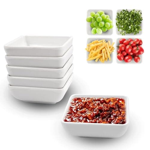 Image of 6 Pieces Dipping Bowls Set,White Square Soy Sauce Bowls,7.3cm Mini Side Seasoning Dish for Sushi Snacks,Dishwasher Safe Small Serving Dish,Charcuterie Dishes,Dip Bowl for Tapas,Dining and Party