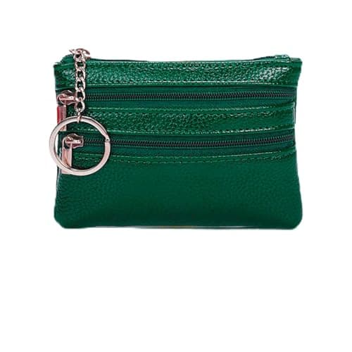 Image of Gadom Small Coin Purse, Leather Wallet for Woman, Zipper Coin Pocket Small Ladies Purse with 3 Compartments & Keychain, Lightweight, Easy to Carry (Green)