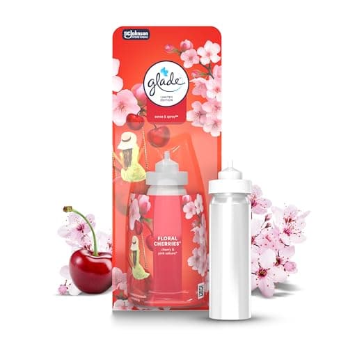 Image of Glade Sense & Spray Air Freshener Refill, Motion Activated Automatic Room Spray and Odour Eliminator for Home, Floral Cherries, 8 x 18ml Holded Refill, Packaging May Vary
