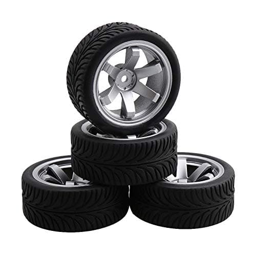 Image of Homeswitch 4PCS RC Wheat Pattern Tire&6 Spoke Wheel Rim replacement for RC1:10 On Road Car Silver