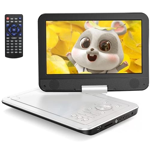 Image of Yoton 12.5" Portable DVD Player with 10.5" HD Swivel Screen for Car and Kids, Built-in Battery, Earphone/AV-IN/AV-OUT/USB/SD Card/TV Sync and VCD/MPG/JPEG Formats(Not Support Blu-ray) (White)