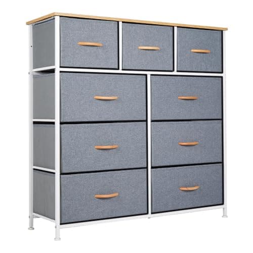 Image of Panana Dresser Storage Tower Bedroom Cabinet Stand with Removable Fabric Drawers Bins for Closet - Steel Frame, Wood Top Organizer for Bedroom, Entryway, Closet,(9 Drawer)