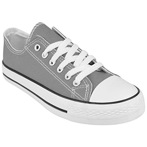 Image of Shop Online Womens Ladies Canvas Shoes | Lace Up Casual Flat Sneaker | Lace-Up Plimsoll Pumps Casual Shoes | Low Top Flat Gym Sports Trainers Lightweight Shoes (8UK, Grey)