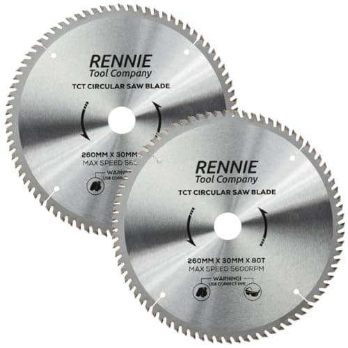 Image of (PACK OF 2) 260mm x 30mm Bore x 80T TCT Circular Wood Saw Blades Includes 25mm 20mm & 16mm Bore Reduction Rings. Compatible with Festool Bosch Makita Dewalt Circular Saw Etc.
