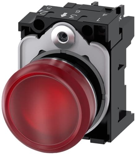 Image of Siemens 3SU1152-6AA20-1AA0 Indicator Light, 22MM, Round, Metal, Shiny, RED, Smooth Lens, with Holder, LED Module, with Integrated LED 24V AC/DC, Screw Terminal, White