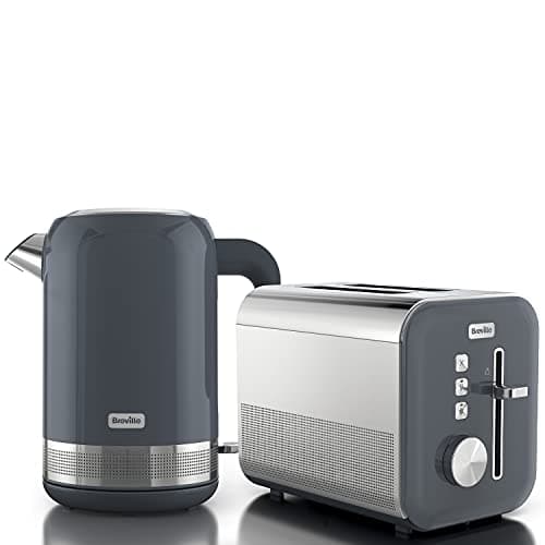 Image of Breville Grey Kettle & Toaster Set | High Gloss Collection | with 1.7L Fast-Boil 3KW Kettle and 2-Slice Toaster featuring High Lift | Grey & Stainless Steel [VKT154 + VTT968]