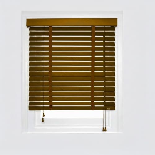 Image of Venetian Blinds Wooden, 50cm 60cm 70cm 80cm 90cm 100cm 115cm Wide Horizontal Blinds, Real Wood Venetian Shades for Windows, Blackout/Heat Insulation Shutters Curtains(Walnut)
