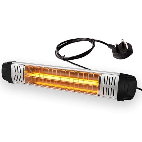 Image of Wall-Mounted Electric Patio Heater 1800W, Carbon Infrared Outdoor Heater with Push Button Control, Waterproof IP65, Graphene Lamp, 1.5m Power Cord, Black/Silver (Black/Silver)