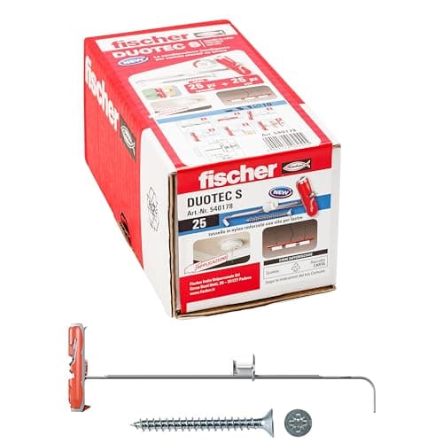 Image of Fischer Duotec 10 S 540178 Heavy Duty Wall Plugs with Screw on Drywall and Panels, 25 Pieces