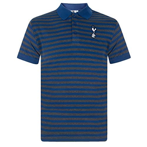Image of Tottenham Hotspur FC Official Gift Mens Striped Polo Shirt Blue Grey Marl Large