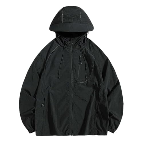 Image of UV Jacket Men Women Long Sleeve Lightweight Summer Jacket Quick-Drying Sun Protection Hoodie Regular Fit Plain Running Jacket Breathable Training Jacket with Zip Leisure Jacket, O Black, S