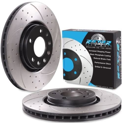 Image of Direnza Front Drilled Grooved 308mm Brake Discs Compatible with Vauxhall Astra G H Mk5 Corsa D Vxr