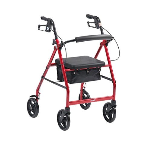 Image of Drive DeVilbiss Lightweight Aluminium Rollator with Seat and Backrest – Four Wheel (Spirit Red)