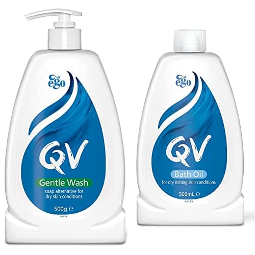 Image of QV Gentle Wash 500g, Soap-Free, Moisturising, Low Irritant, PH Balanced, Body Wash for Eczema and Dry Skin Conditions & Bath Oil PH Balanced Low Irritant Formulation, 500 ml