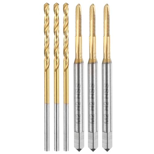 Image of sourcing map Tap and Drill Bit Set, 3pcs M2 x 0.4 Metric Spiral Point Thread Screw Taps & 3pcs 1.6mm Twist Drill Bits, Titanium Coated HSS-6542 Tapping Threading Tool Kit
