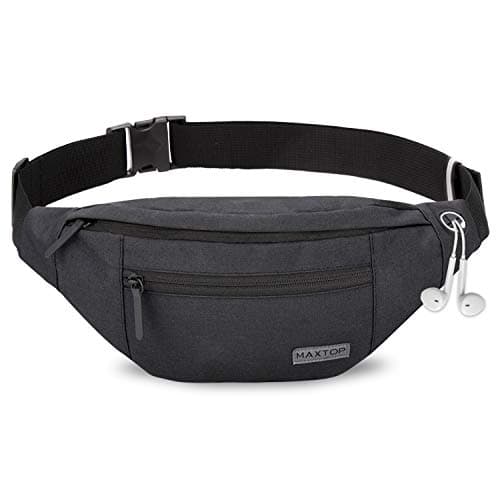 Image of MAXTOP Large Bumbag Waist Fanny Pack Running Belt for Men Women Unisex Bum Bag with Headphone Jack and 4-Zipper Pockets Adjustable Belt for Travel Running Jogging Workout Hiking Gifts Black