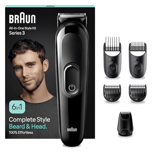 Image of Braun 6-in1 All-in-One Style Kit Series 3, Male Grooming Kit with Beard Trimmer, Hair Clippers & Precision Trimmer, with Lifetime Sharp Blades, Gifts for Men, UK 2 Pin Plug, MGK3420, Black