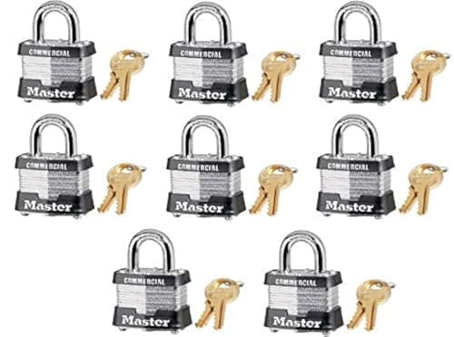 Image of Master Lock 3KA-3210 1-1/2" Laminated Keyed Alike Padlocks - Quantity 8
