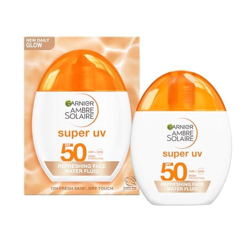 Image of Garnier Ambre Solaire Face SPF Sunscreen Super Daily UV Hyaluronic Acid Refreshing Water Fluid SPF50 Glow, 12H Fresh Skin, Dry Touch & Hydrating, Compatible With Makeup, Glow Water Fluid - 40ml