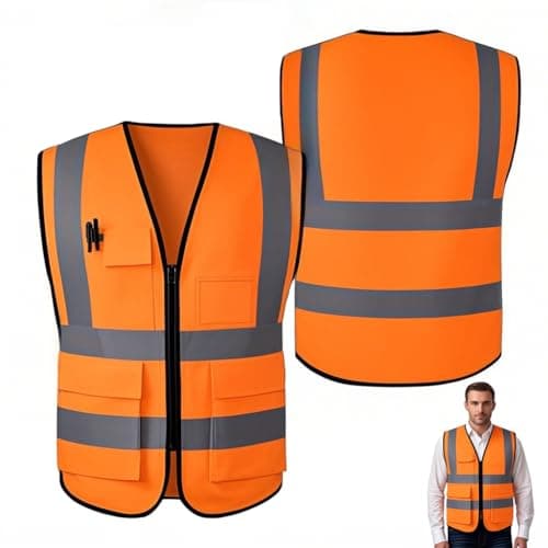 Image of Senshuomy Hi-Vis Sleeveless Waistcoat: High Visibility Reflective Safety Vest with Pockets and Zipper for Women and Men,Suitable for Traffic Work,Surveying (XXL,Orange)