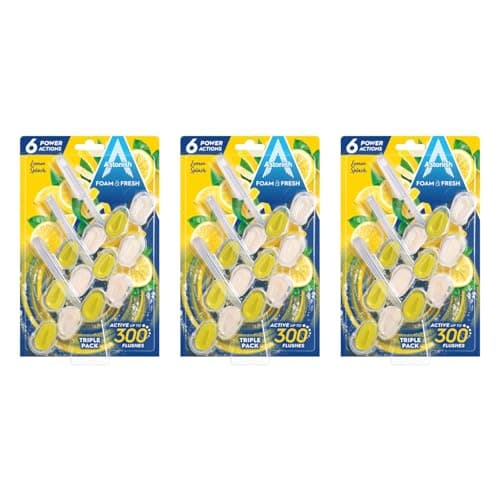 Image of Astonish Mighty Toilet Bowl Foam & Fresh Blocks - Deep Cleaning Foam Action - Helps Combat Limescale and Removes Stains – Lemon Splash Scent, Multipack 3 x 3 Blocks