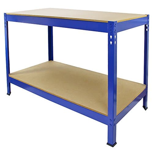 Image of Workbench Garage Table Metal Storage Shelving DIY Tools Heavy Duty Work Bench Workshop Shed / 2 Shelves 90cm x 100cm x 60cm / Blue
