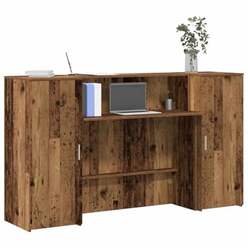 Image of SooIarix Reception counter, reclaimed wood look, wood material, 180 x 50 x 103.5 cm, with counter and storage space, versatile for office, hotel lobby, clinic, furniture for study, PC table, gaming