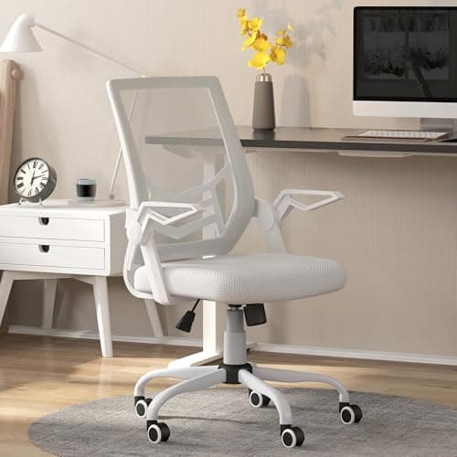 Image of Vinsetto Office Chair with Flip-up Armrest, Mid Back Desk Chair with Mesh Back, Lumbar Support, Adjustable Height, Swivel Wheels for Home, White