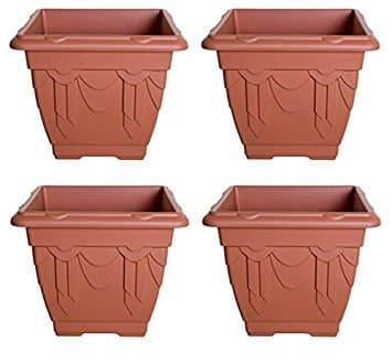 Image of Set of 4 Terracotta Square Venetian Pot Decorative Plastic Garden Flower Planter 30cm