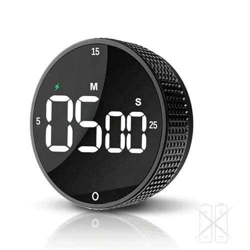 Image of Rechargeable Magnetic Kitchen Timer, LED Countdown/Count-Up Timer, Supports USB-C Charging, with Loud Alarm, 3 Preset Quick Times (5/15/25m), Perfect for Kitchen Cooking, Studying, and Fitness (Black)