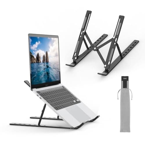 Image of GRIFEMA GB1054B Black Laptop Stand for Desk, Adjustable Laptop Riser, Portable Laptop Stand with 7 Angle Adjustment for 10”-17.3” Laptops, Tablets