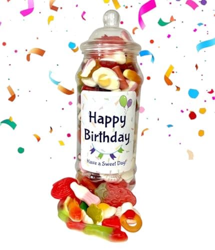 Image of Happy Birthday Quality Popular Pick n Mix Sweets Gift Jar Selection, Favourite Sweet Variety Assortment (650g Jelly Mix)