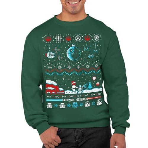 Image of Graphic Impact Inspired Space War Theme Galaxy Spray Ugly Xmas Jumper Xmas Sweatshirt Adults Unisex Sweater Christmas Jumper (XXLarge, Bottle Green)