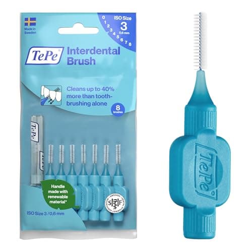 Image of TePe Interdental Brush, Original, Blue, 0.6mm/ISO 3, 8pcs, Plaque Removal, efficient Clean Between The Teeth, Tooth Floss, for Small Gaps