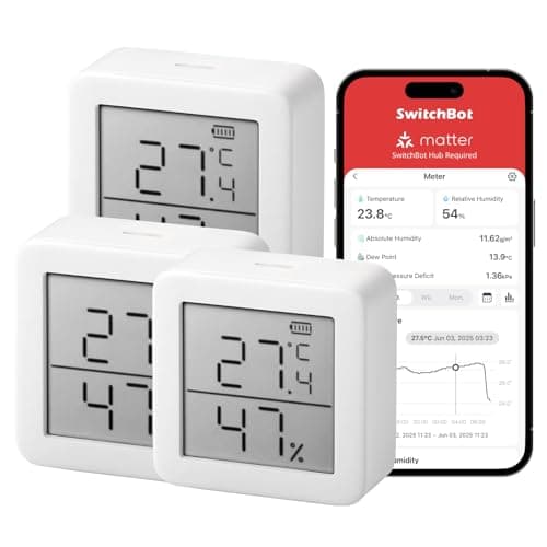 Image of SwitchBot Smart Room Thermometer Hygrometer Sensor Indoor 3Packs, Bluetooth Digital Temperature Monitor with Free Data Storage, Dewpoint/VPD/Absolute Humidity Meter, LCD Screen Wireless Thermometer