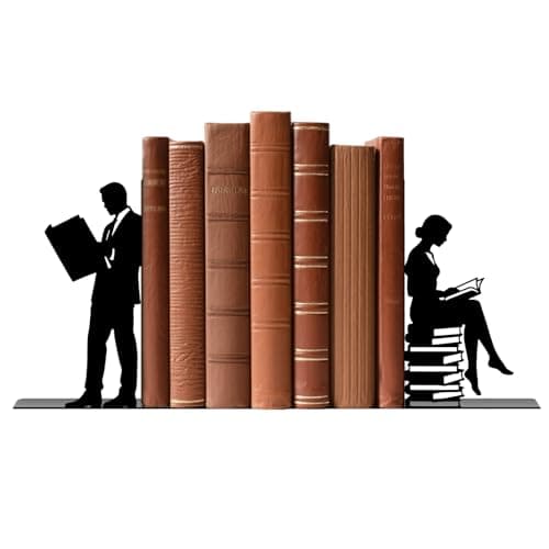 Image of TWINKLEMON 1 Pair Metal Book Ends for Shelves, People Who Read Books Black Bookends Quirky, Creative Non-Slip Books Holder, Decorative Book Stoppers Organiser for Home Office Desk Bookshelf(Reading)