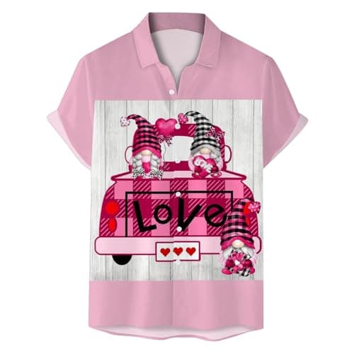 Image of Generisch Stylish Casual Printed Button Down Shirt Tops for Men Valentine's Day, White, XL