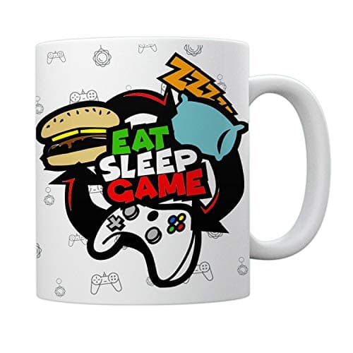 Image of Gamer Mug - Eat Sleep Game Repeat - Gamer Gift - Novelty Tea Coffee Ceramic Cup - Video Games - Boys or Girls Birthday Present